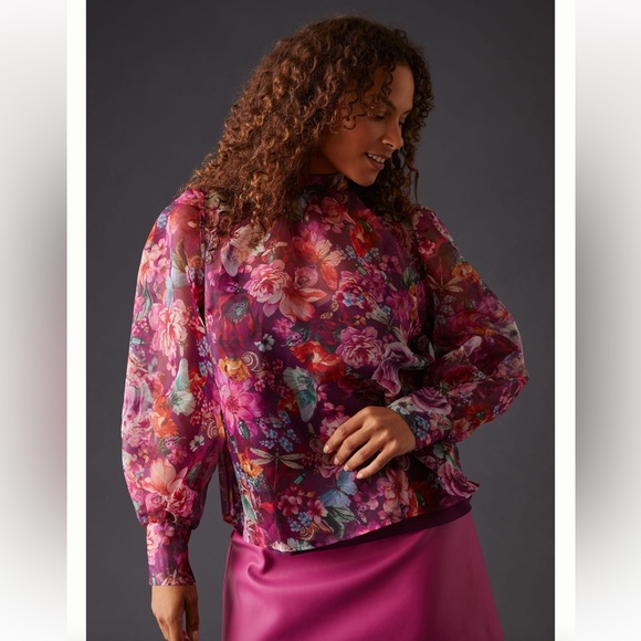 NWT Anthropologie Organza Blouse Purple Motiff Sz XXS - Picture 3 of 13
